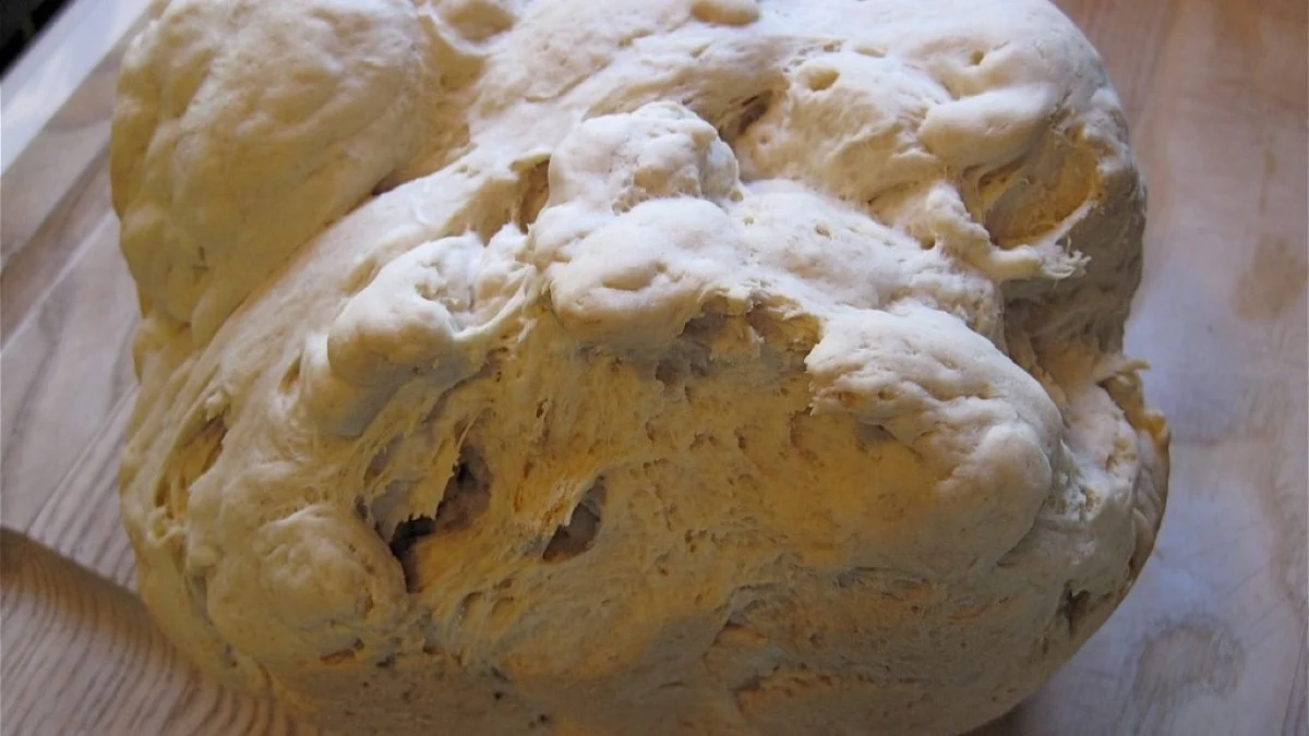 A mass of soft, enriched bread dough that has risen and roughly doubled in size
