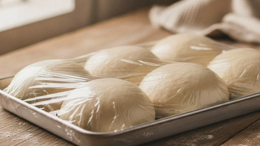 ラップで包んで冷凍庫に入れる前の、成形した生地