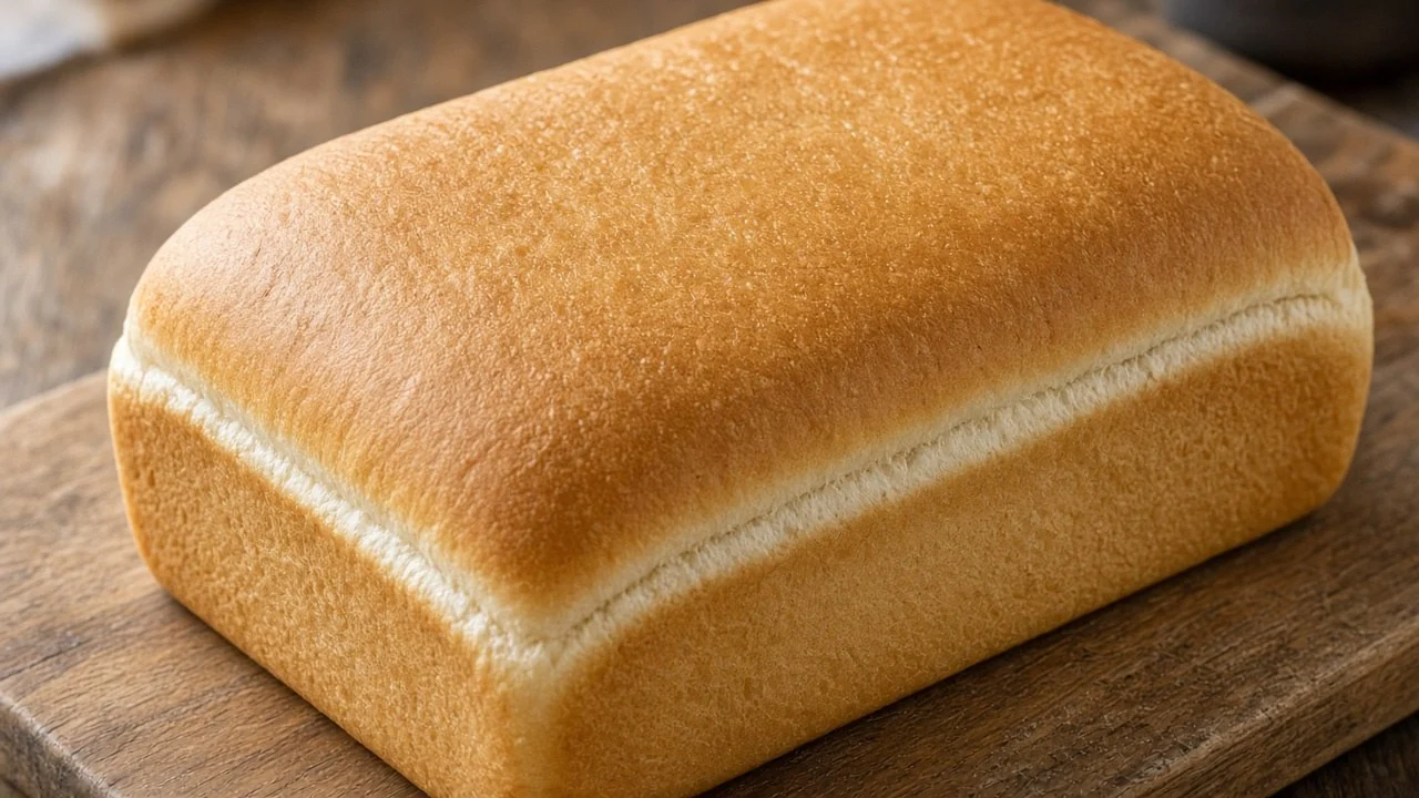 角食の上面のふち。きつね色の上面と側面の境目に、細い白い線が走っている
