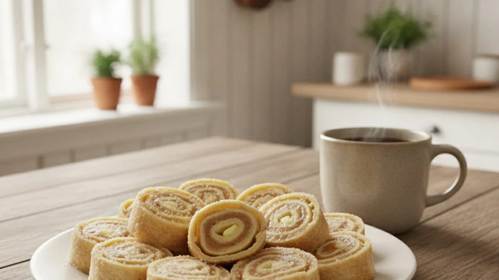 バターと砂糖を塗って巻いたレフセと、コーヒー