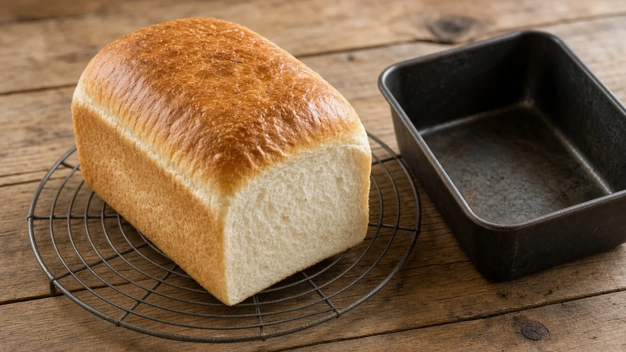 型から出した食パン。上はきつね色なのに、側面が白くて頼りない